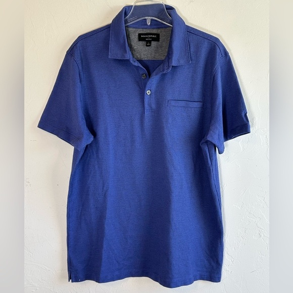 Banana Republic Vibrant Blue Textured Dress Polo Shirt Sz L - Picture 1 of 12